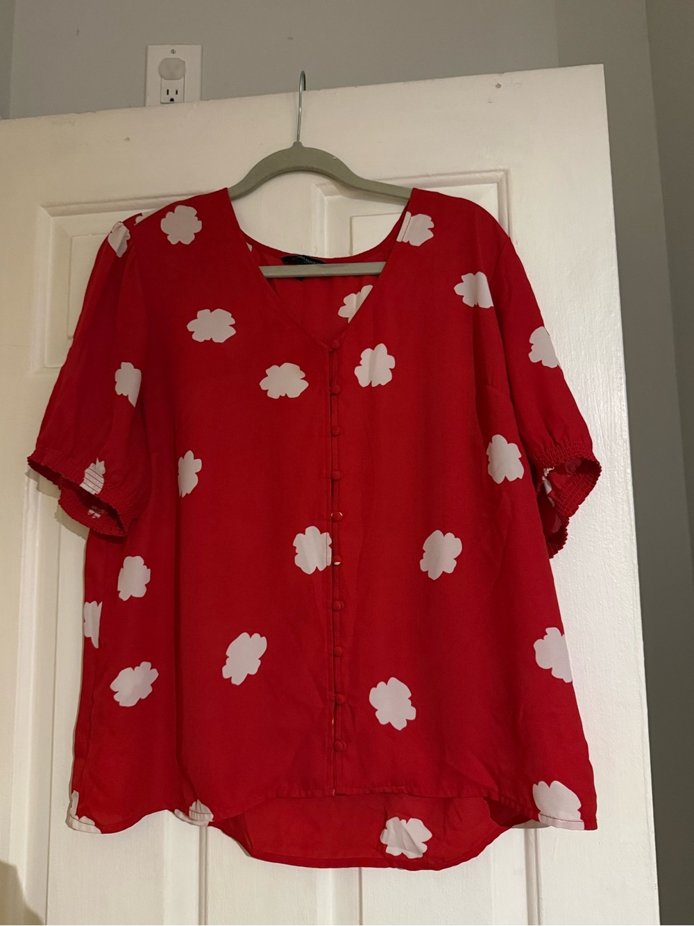 Banana Republic Red Button-Front Floral Dot Blouse